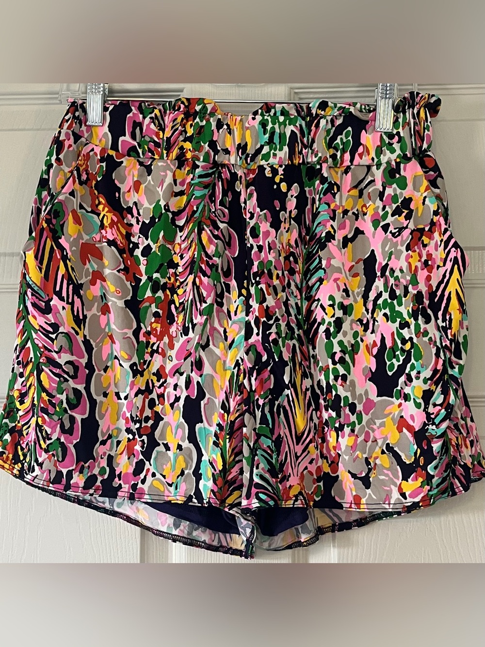 Multicolor Abstract Print Skort — Pink, Green, Yellow, Black